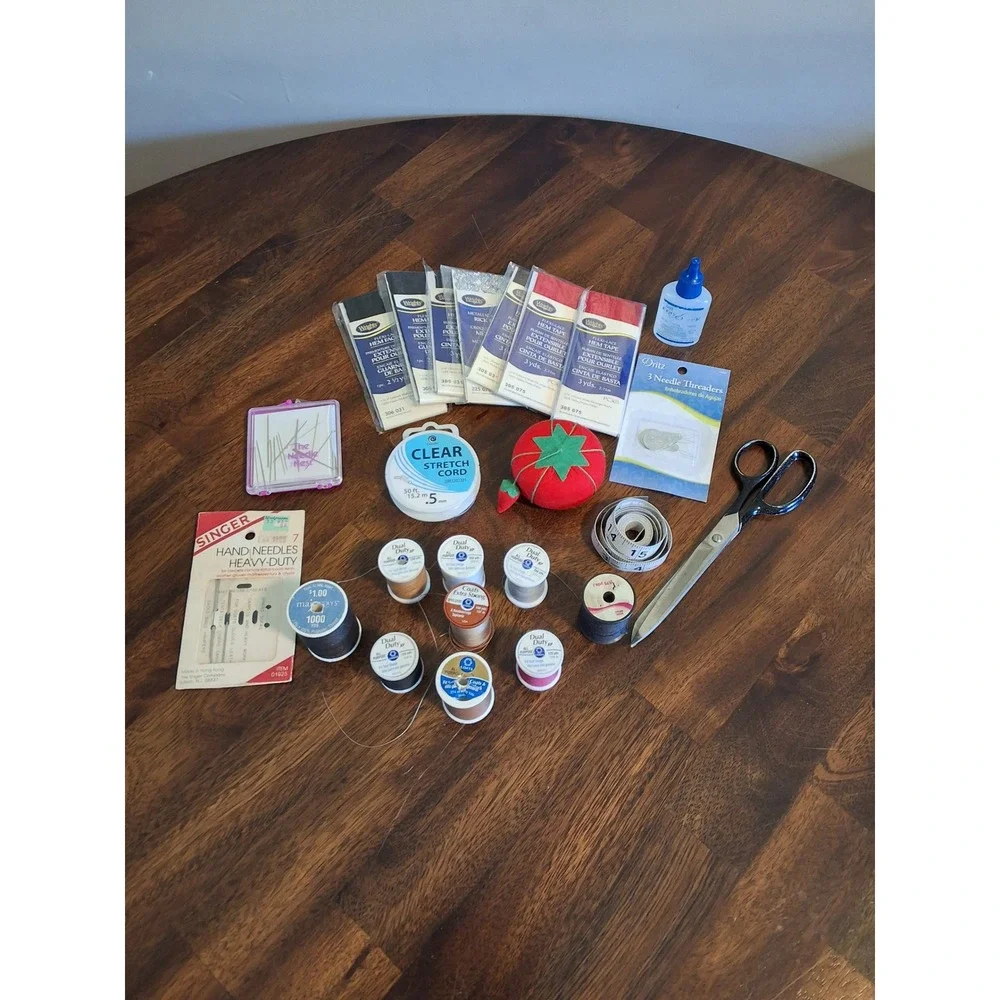 Large Vintage Lot Of Sewing And Craft Supplies Shears Thread Needles Hem Tape